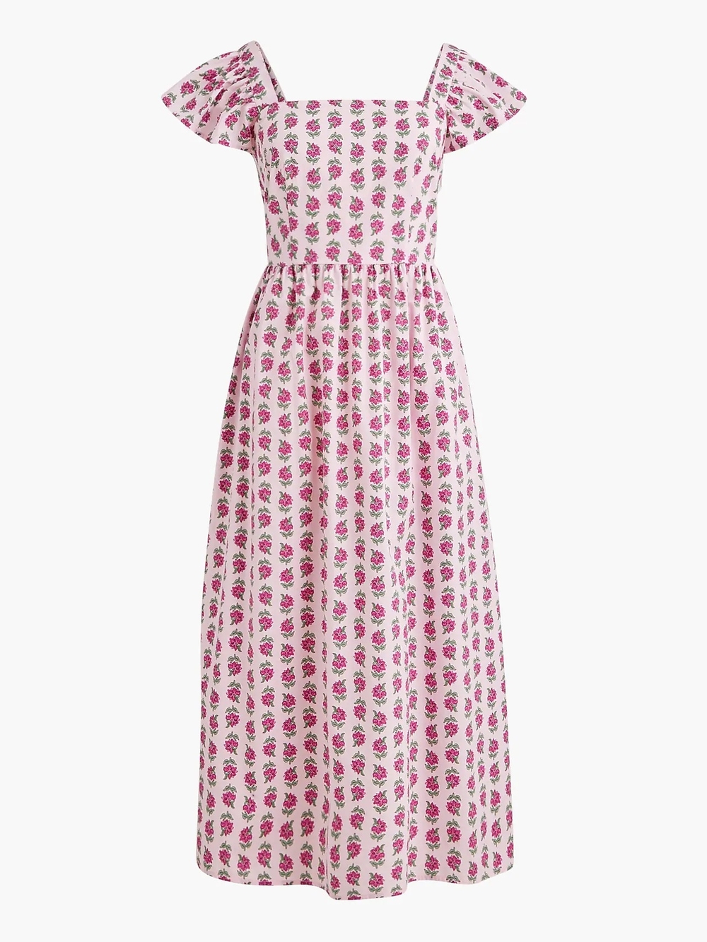 Pink Floral Square-Neck Midi Dress